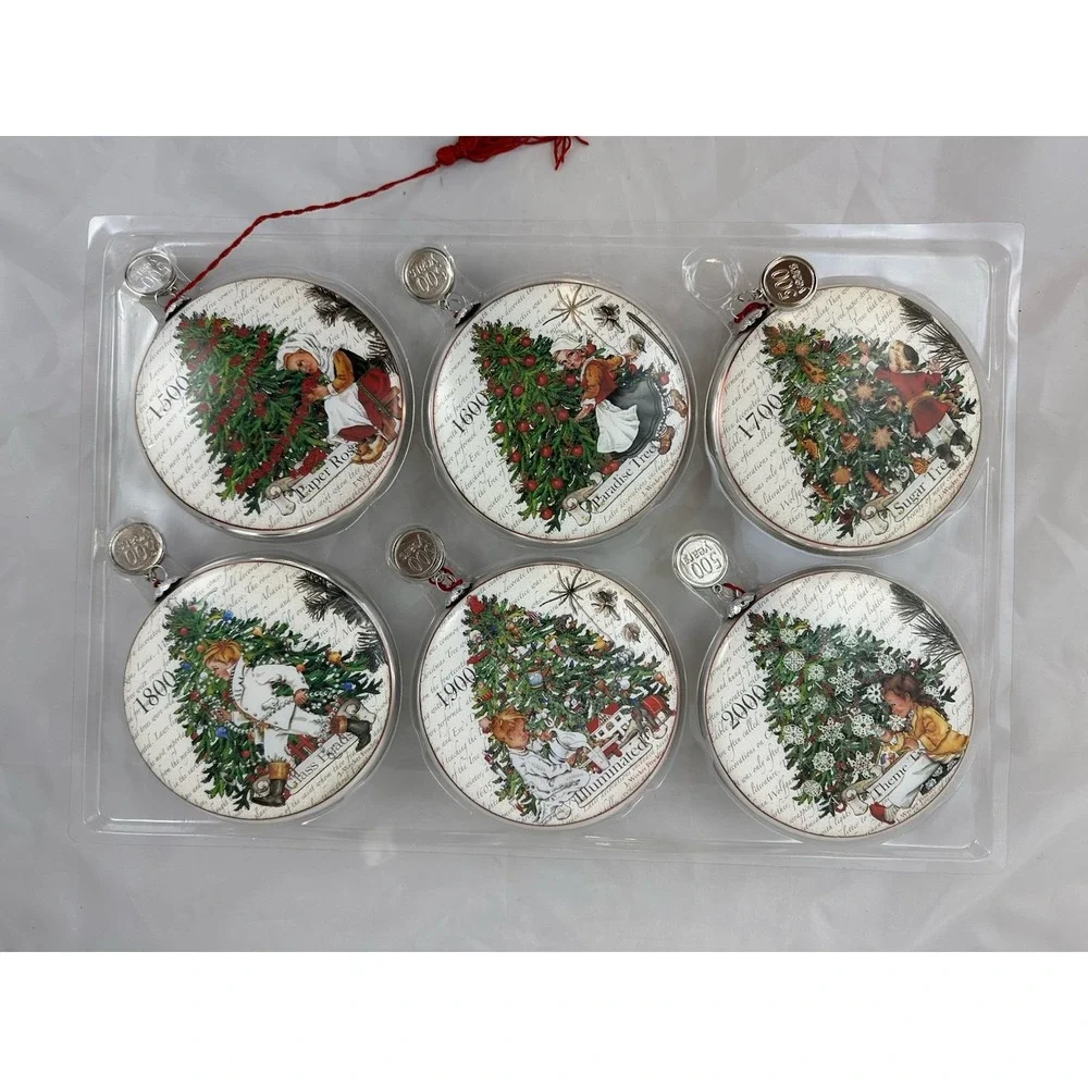 Christmas Tradition Ornaments Vtg Trees Set Of 6 J Wecker Frisch Artist